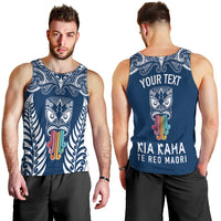Personalised Kia Kaha Te Reo Maori Men Tank Top Hei Tiki Mix Koru - Navy Blue LT7 - Polynesian Pride
