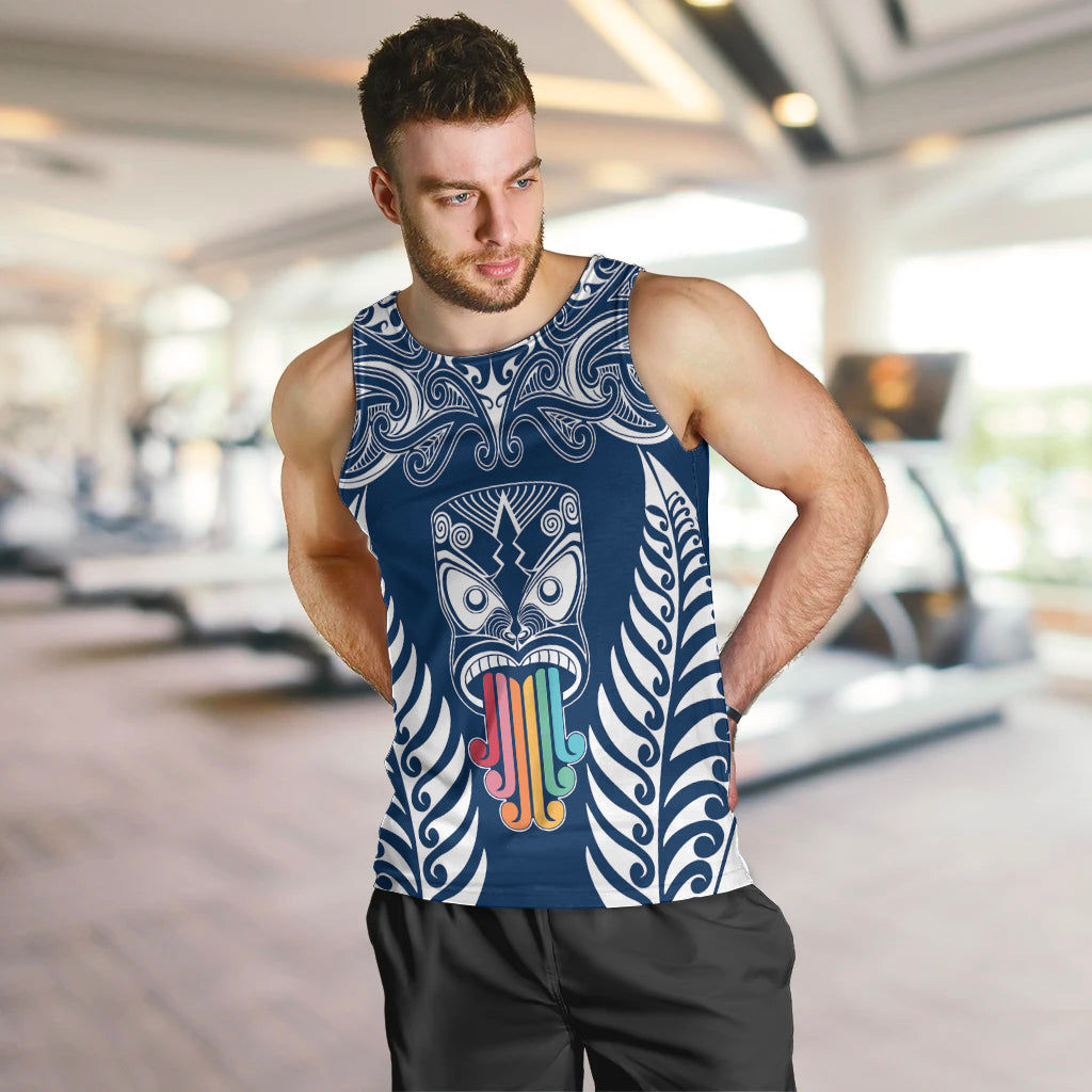 Personalised Kia Kaha Te Reo Maori Men Tank Top Hei Tiki Mix Koru - Navy Blue LT7 - Polynesian Pride
