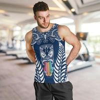 Personalised Kia Kaha Te Reo Maori Men Tank Top Hei Tiki Mix Koru - Navy Blue LT7 - Polynesian Pride