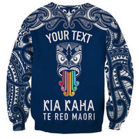 Personalised Kia Kaha Te Reo Maori Sweatshirt Hei Tiki Mix Koru - Navy Blue LT7 - Polynesian Pride