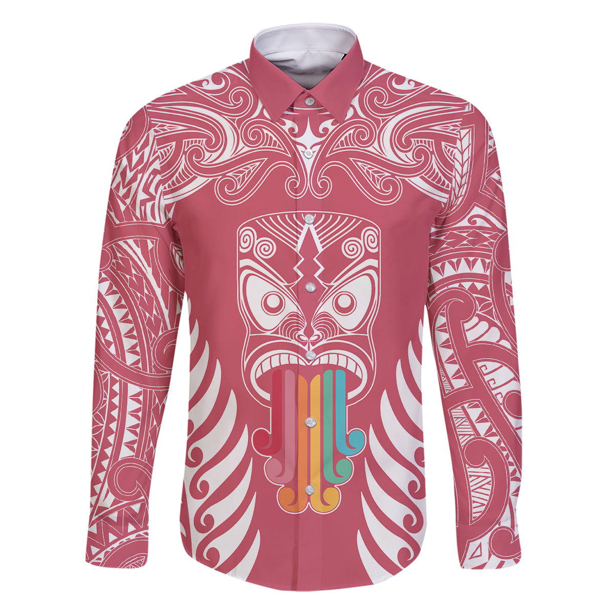 personalised-kia-kaha-te-reo-maori-family-matching-long-sleeve-bodycon-dress-and-hawaiian-shirt-hei-tiki-mix-koru-pink