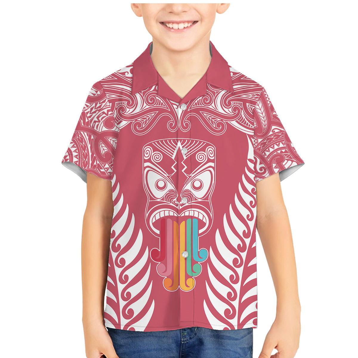 personalised-kia-kaha-te-reo-maori-family-matching-mermaid-dress-and-hawaiian-shirt-hei-tiki-mix-koru-pink