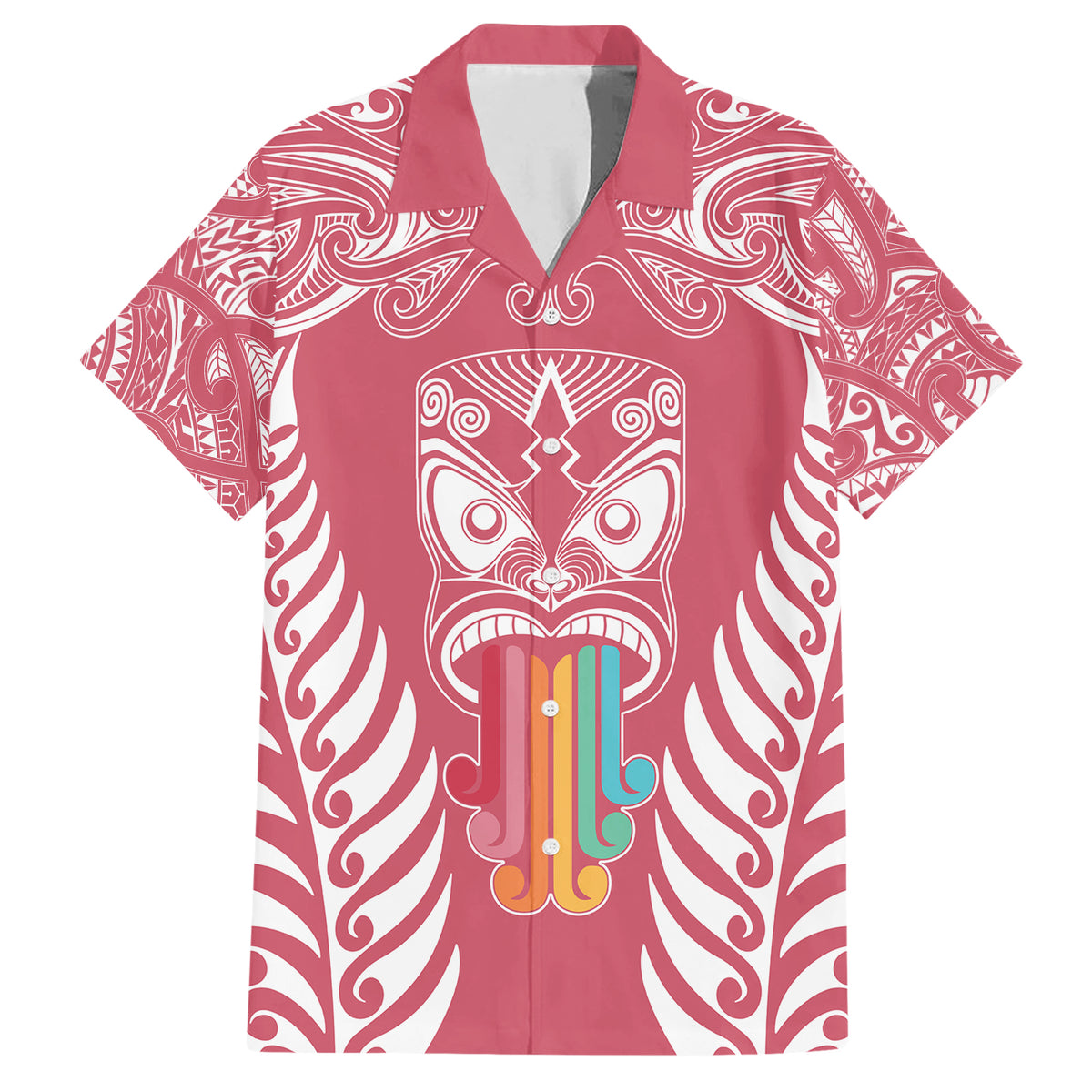personalised-kia-kaha-te-reo-maori-family-matching-short-sleeve-bodycon-dress-and-hawaiian-shirt-hei-tiki-mix-koru-pink