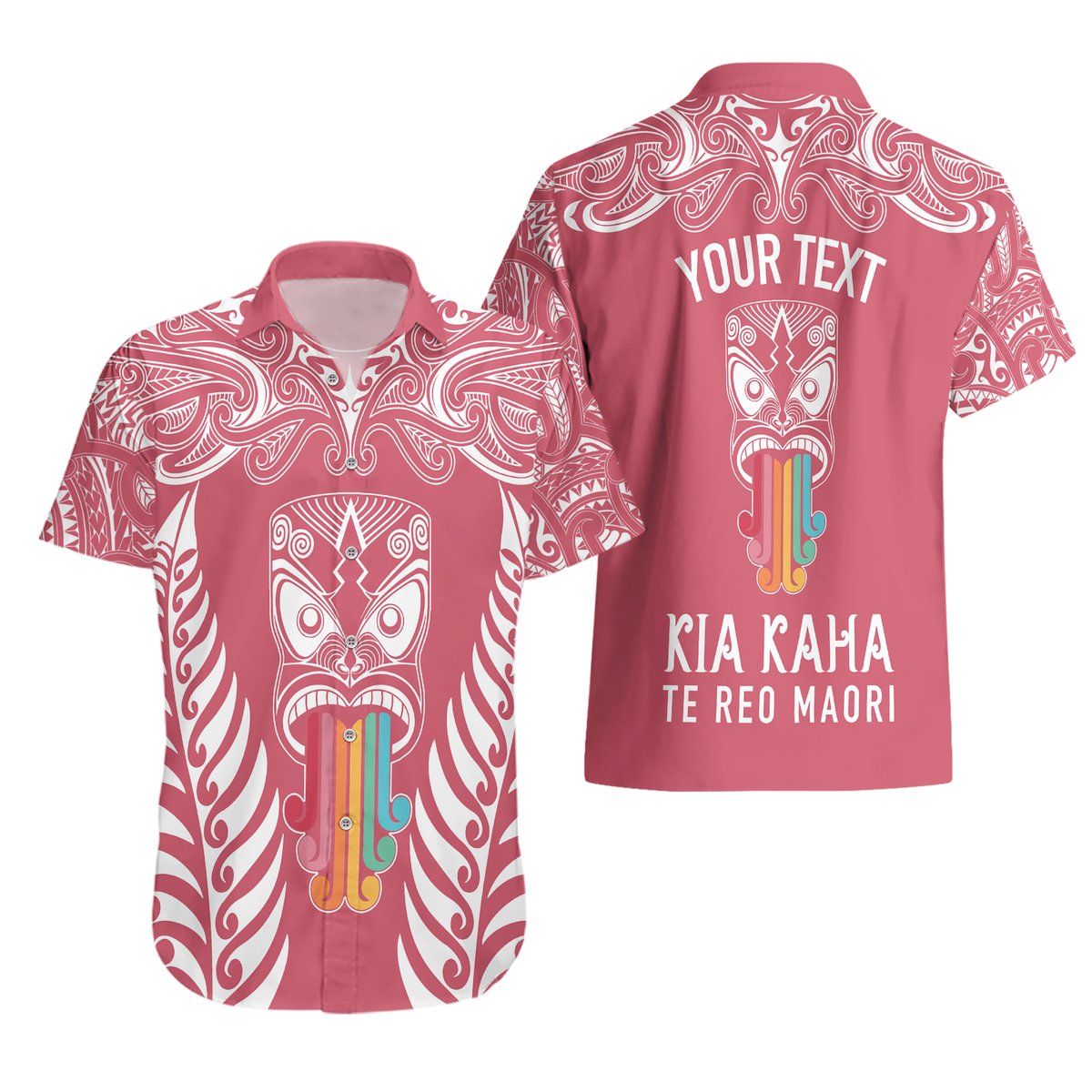Personalised Kia Kaha Te Reo Maori Hawaiian Shirt Hei Tiki Mix Koru - Pink LT7 - Polynesian Pride