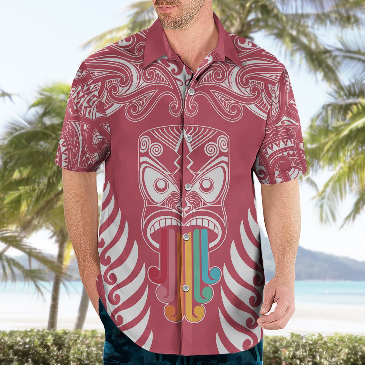 Personalised Kia Kaha Te Reo Maori Hawaiian Shirt Hei Tiki Mix Koru - Pink LT7 - Polynesian Pride