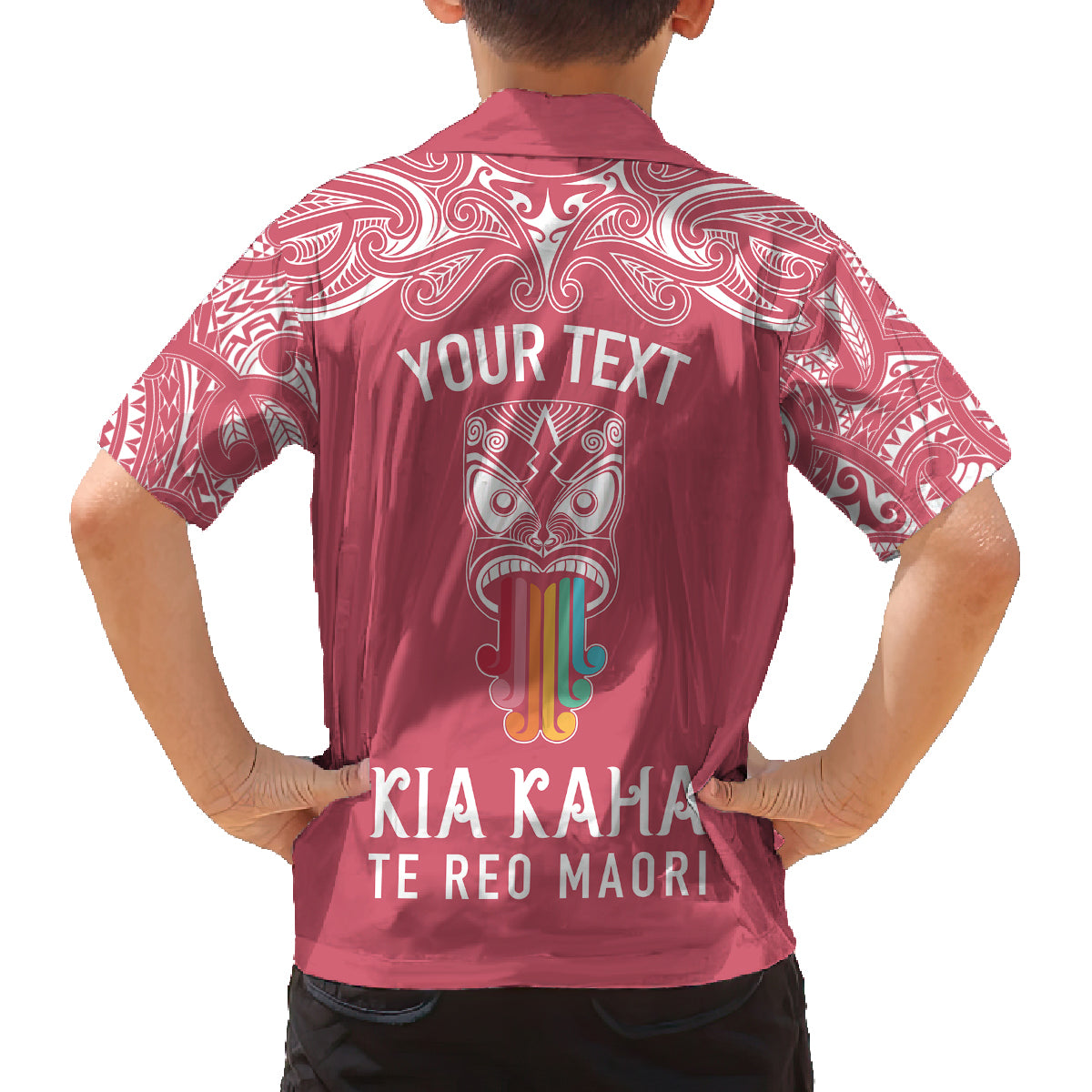 Personalised Kia Kaha Te Reo Maori Kid Hawaiian Shirt Hei Tiki Mix Koru - Pink LT7 - Polynesian Pride