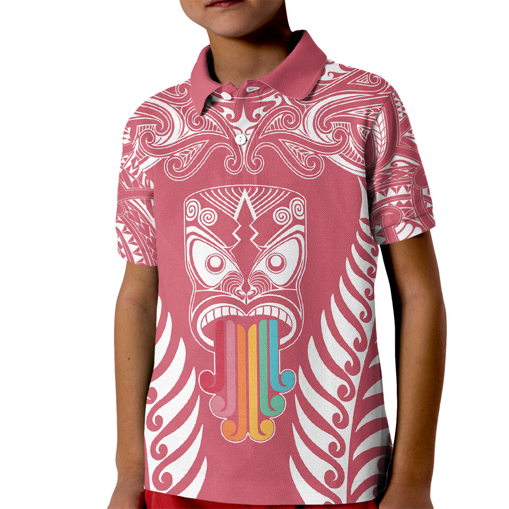Personalised Kia Kaha Te Reo Maori Kid Polo Shirt Hei Tiki Mix Koru - Pink LT7 Kid Pink - Polynesian Pride