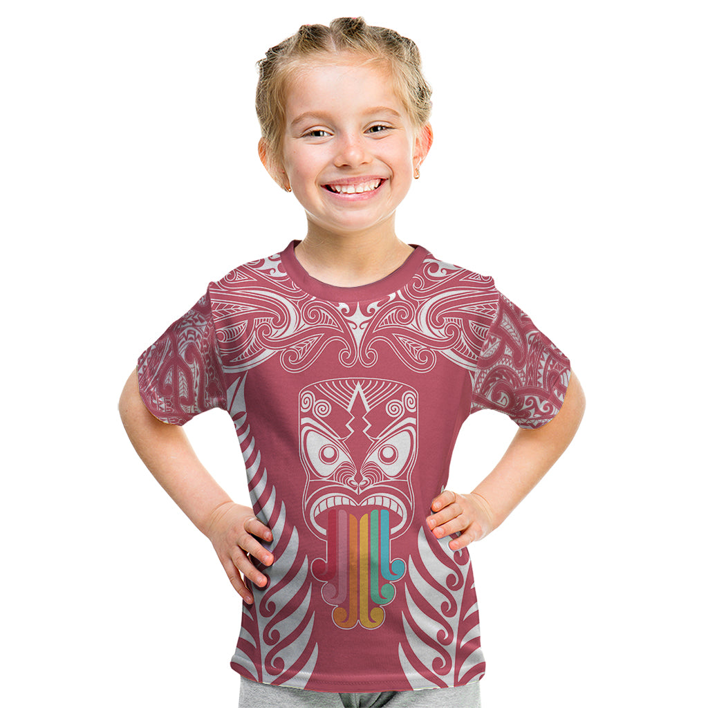 Personalised Kia Kaha Te Reo Maori Kid T Shirt Hei Tiki Mix Koru - Pink LT7 Pink - Polynesian Pride