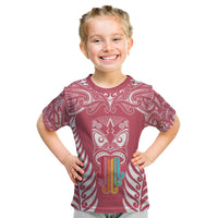 Personalised Kia Kaha Te Reo Maori Kid T Shirt Hei Tiki Mix Koru - Pink LT7 Pink - Polynesian Pride