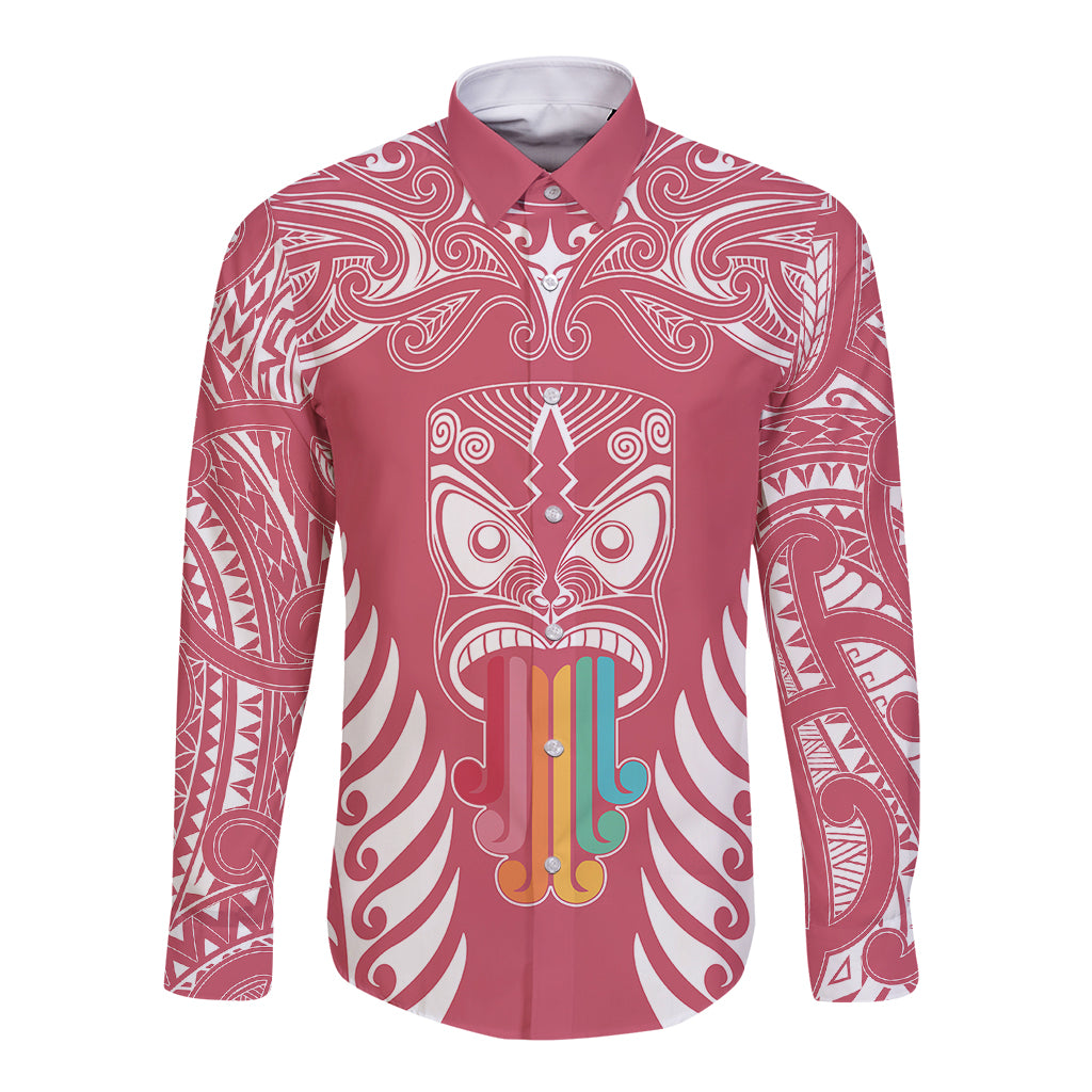 personalised-kia-kaha-te-reo-maori-long-sleeve-button-shirt-hei-tiki-mix-koru-pink