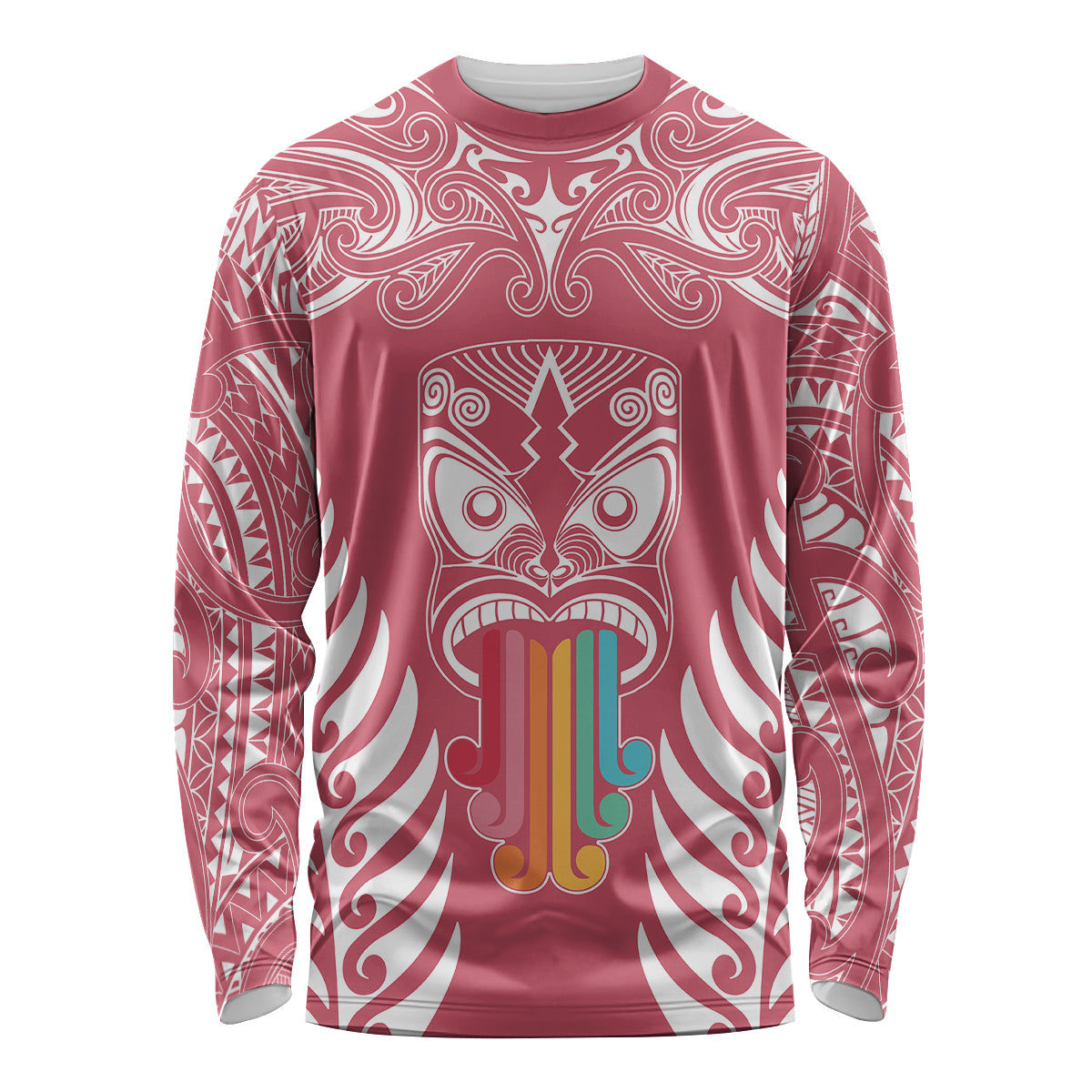 Personalised Kia Kaha Te Reo Maori Long Sleeve Shirt Hei Tiki Mix Koru - Pink LT7 Unisex Pink - Polynesian Pride