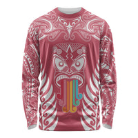 Personalised Kia Kaha Te Reo Maori Long Sleeve Shirt Hei Tiki Mix Koru - Pink LT7 Unisex Pink - Polynesian Pride
