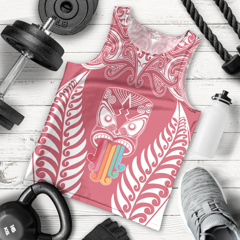 Personalised Kia Kaha Te Reo Maori Men Tank Top Hei Tiki Mix Koru - Pink LT7 Pink - Polynesian Pride