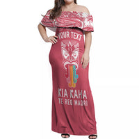 Personalised Kia Kaha Te Reo Maori Off Shoulder Maxi Dress Hei Tiki Mix Koru - Pink LT7 Women Pink - Polynesian Pride