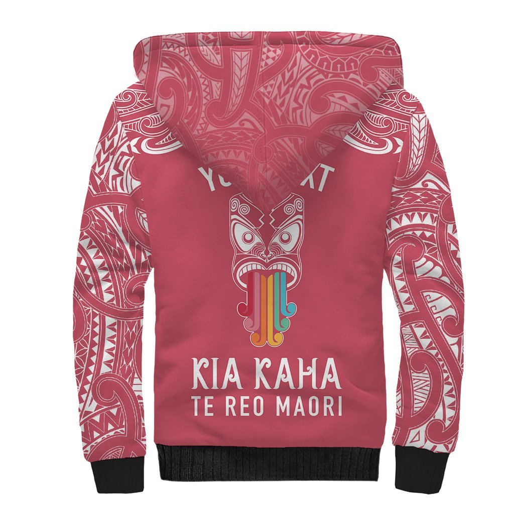 Personalised Kia Kaha Te Reo Maori Sherpa Hoodie Hei Tiki Mix Koru - Pink LT7 - Polynesian Pride