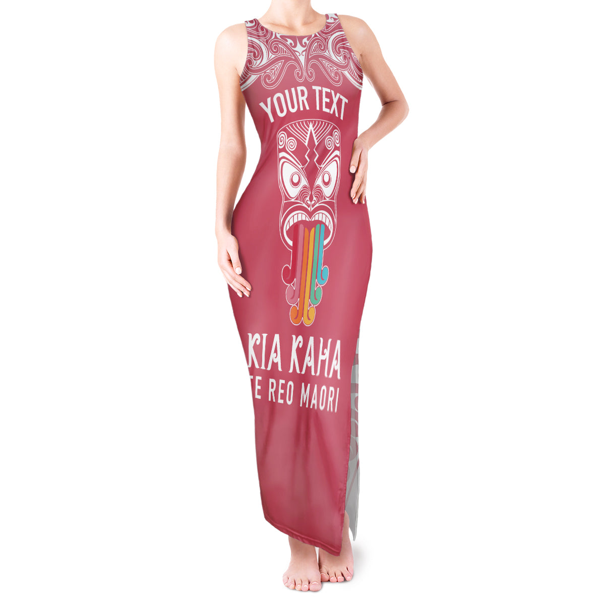 personalised-kia-kaha-te-reo-maori-tank-maxi-dress-hei-tiki-mix-koru-pink