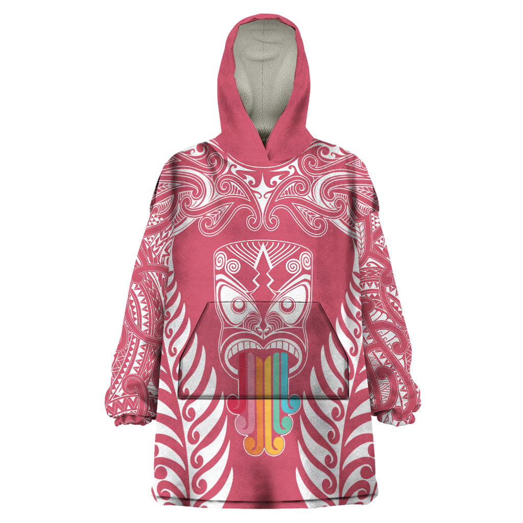 Personalised Kia Kaha Te Reo Maori Wearable Blanket Hoodie Hei Tiki Mix Koru - Pink LT7 One Size Pink - Polynesian Pride