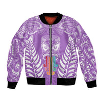 Personalised Kia Kaha Te Reo Maori Bomber Jacket Hei Tiki Mix Koru - Purple LT7 Unisex Purple - Polynesian Pride