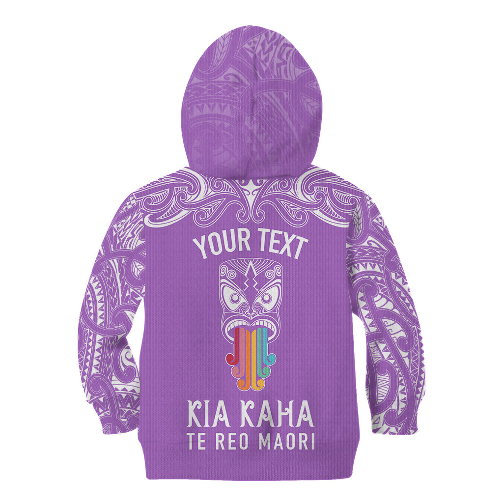 Personalised Kia Kaha Te Reo Maori Kid Hoodie Hei Tiki Mix Koru - Purple LT7 - Polynesian Pride