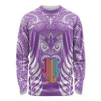 Personalised Kia Kaha Te Reo Maori Long Sleeve Shirt Hei Tiki Mix Koru - Purple LT7 Unisex Purple - Polynesian Pride
