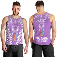 Personalised Kia Kaha Te Reo Maori Men Tank Top Hei Tiki Mix Koru - Purple LT7 - Polynesian Pride