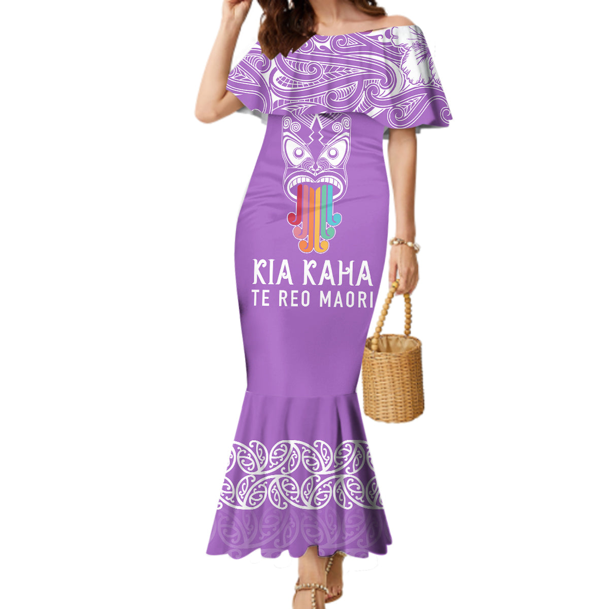 personalised-kia-kaha-te-reo-maori-mermaid-dress-hei-tiki-mix-koru-purple