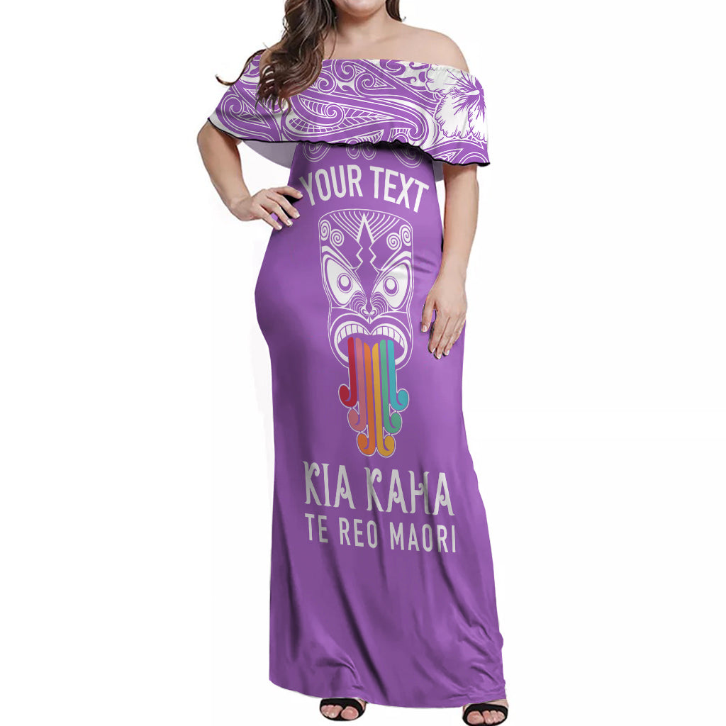 personalised-kia-kaha-te-reo-maori-off-shoulder-maxi-dress-hei-tiki-mix-koru-purple