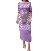Personalised Kia Kaha Te Reo Maori Puletasi Hei Tiki Mix Koru - Purple LT7 Long Dress Purple - Polynesian Pride