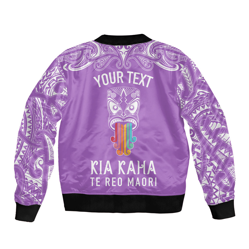 Personalised Kia Kaha Te Reo Maori Sleeve Zip Bomber Jacket Hei Tiki Mix Koru - Purple LT7 - Polynesian Pride