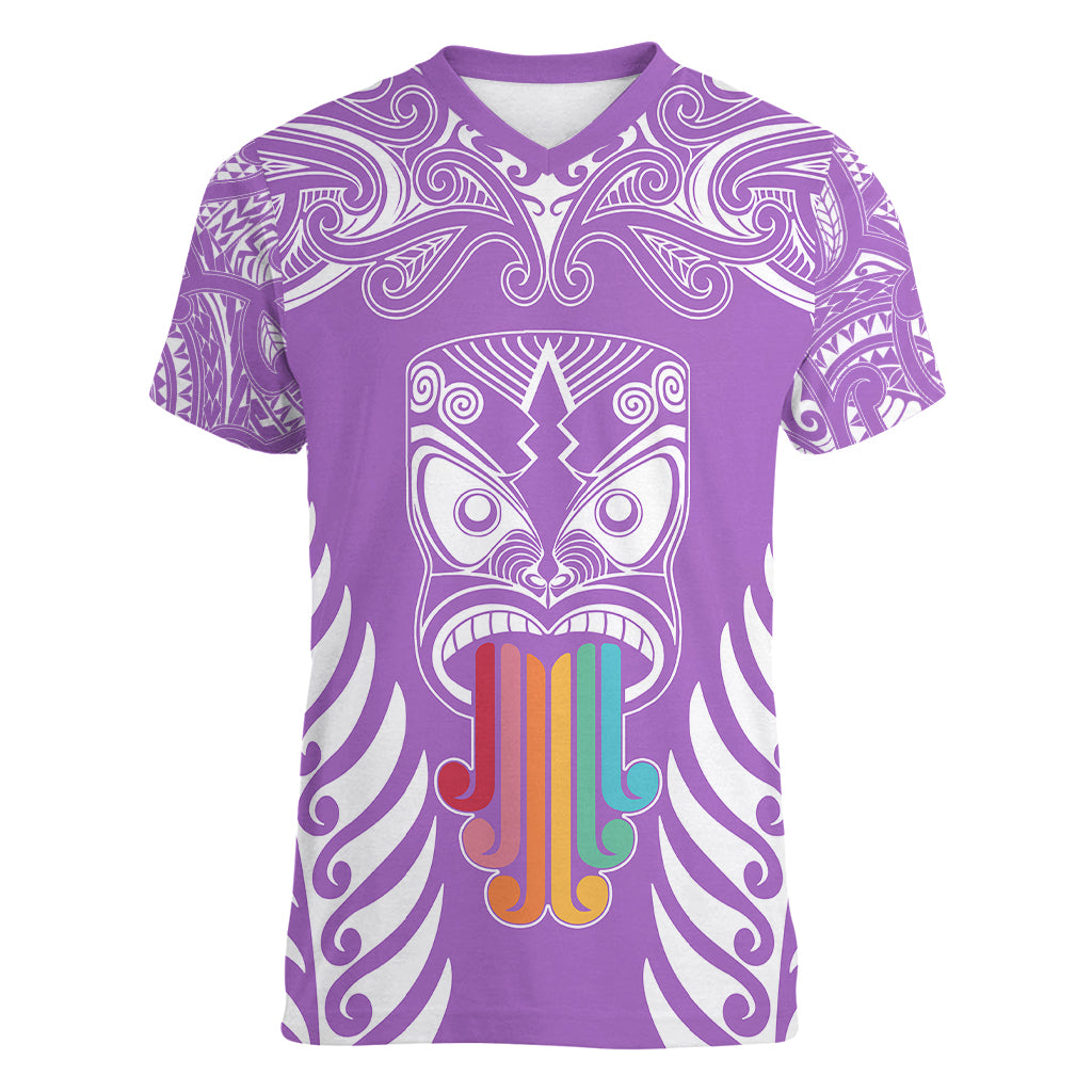 personalised-kia-kaha-te-reo-maori-women-v-neck-t-shirt-hei-tiki-mix-koru-purple