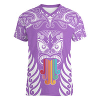 personalised-kia-kaha-te-reo-maori-women-v-neck-t-shirt-hei-tiki-mix-koru-purple