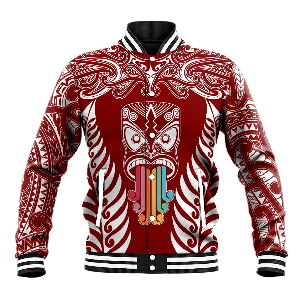 Personalised Kia Kaha Te Reo Maori Baseball Jacket Hei Tiki Mix Koru - Red LT7 Unisex Red - Polynesian Pride
