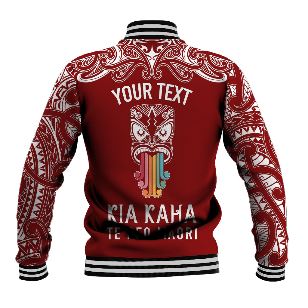 Personalised Kia Kaha Te Reo Maori Baseball Jacket Hei Tiki Mix Koru - Red LT7 - Polynesian Pride