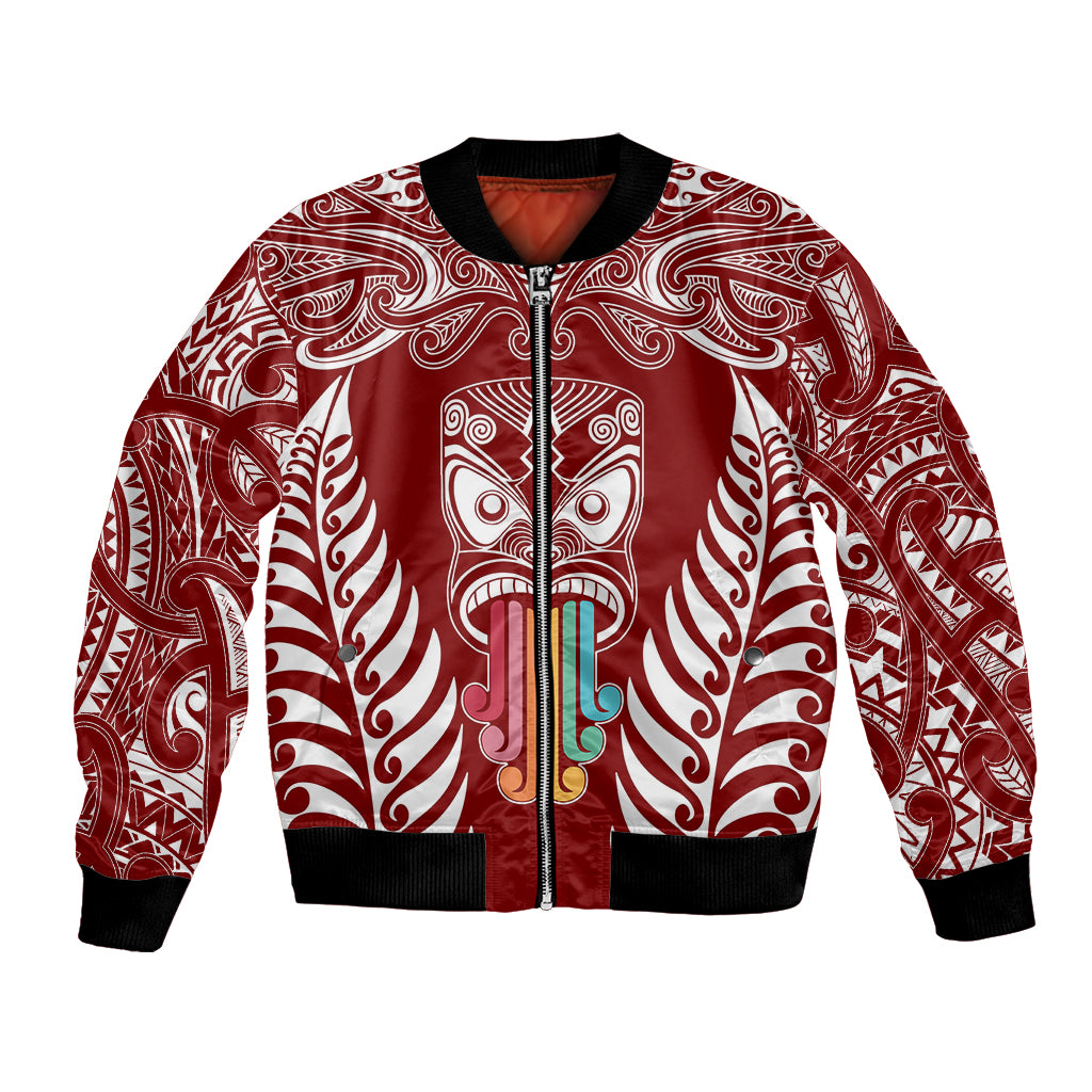 Personalised Kia Kaha Te Reo Maori Bomber Jacket Hei Tiki Mix Koru - Red LT7 Unisex Red - Polynesian Pride