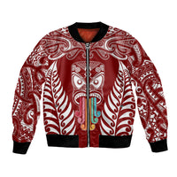 Personalised Kia Kaha Te Reo Maori Bomber Jacket Hei Tiki Mix Koru - Red LT7 Unisex Red - Polynesian Pride