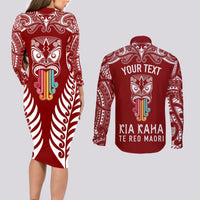 personalised-kia-kaha-te-reo-maori-couples-matching-long-sleeve-bodycon-dress-and-long-sleeve-button-shirts-hei-tiki-mix-koru-red