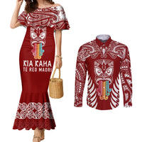 personalised-kia-kaha-te-reo-maori-couples-matching-mermaid-dress-and-long-sleeve-button-shirts-hei-tiki-mix-koru-red