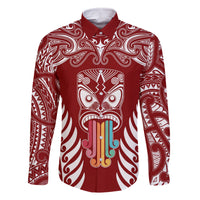 personalised-kia-kaha-te-reo-maori-family-matching-off-shoulder-long-sleeve-dress-and-hawaiian-shirt-hei-tiki-mix-koru-red