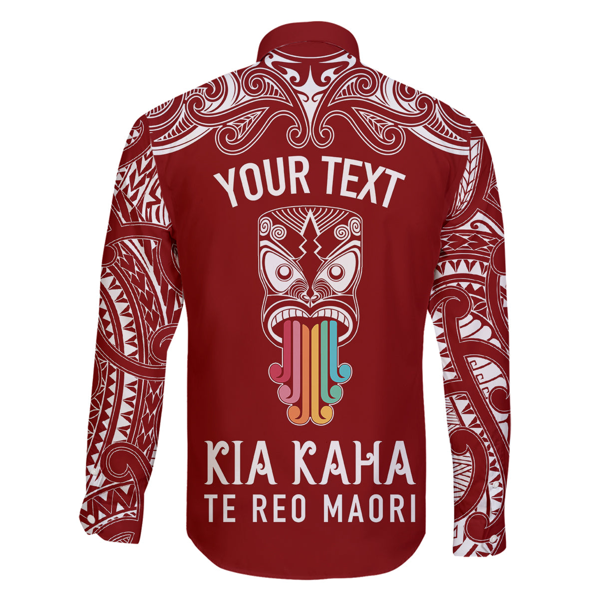 personalised-kia-kaha-te-reo-maori-family-matching-off-shoulder-long-sleeve-dress-and-hawaiian-shirt-hei-tiki-mix-koru-red