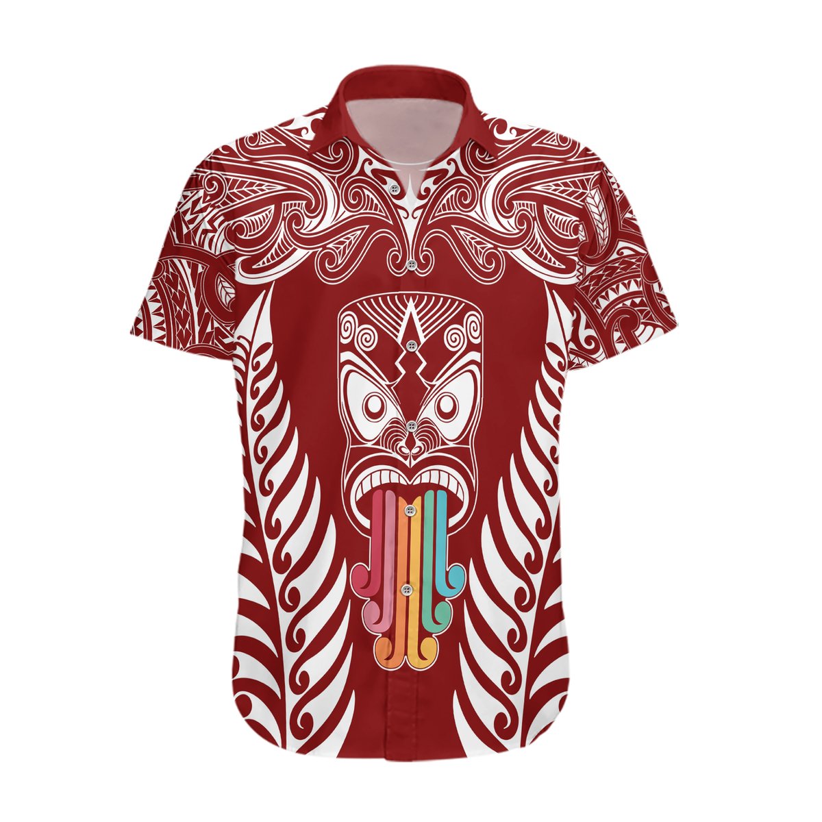 Personalised Kia Kaha Te Reo Maori Hawaiian Shirt Hei Tiki Mix Koru - Red LT7 Red - Polynesian Pride