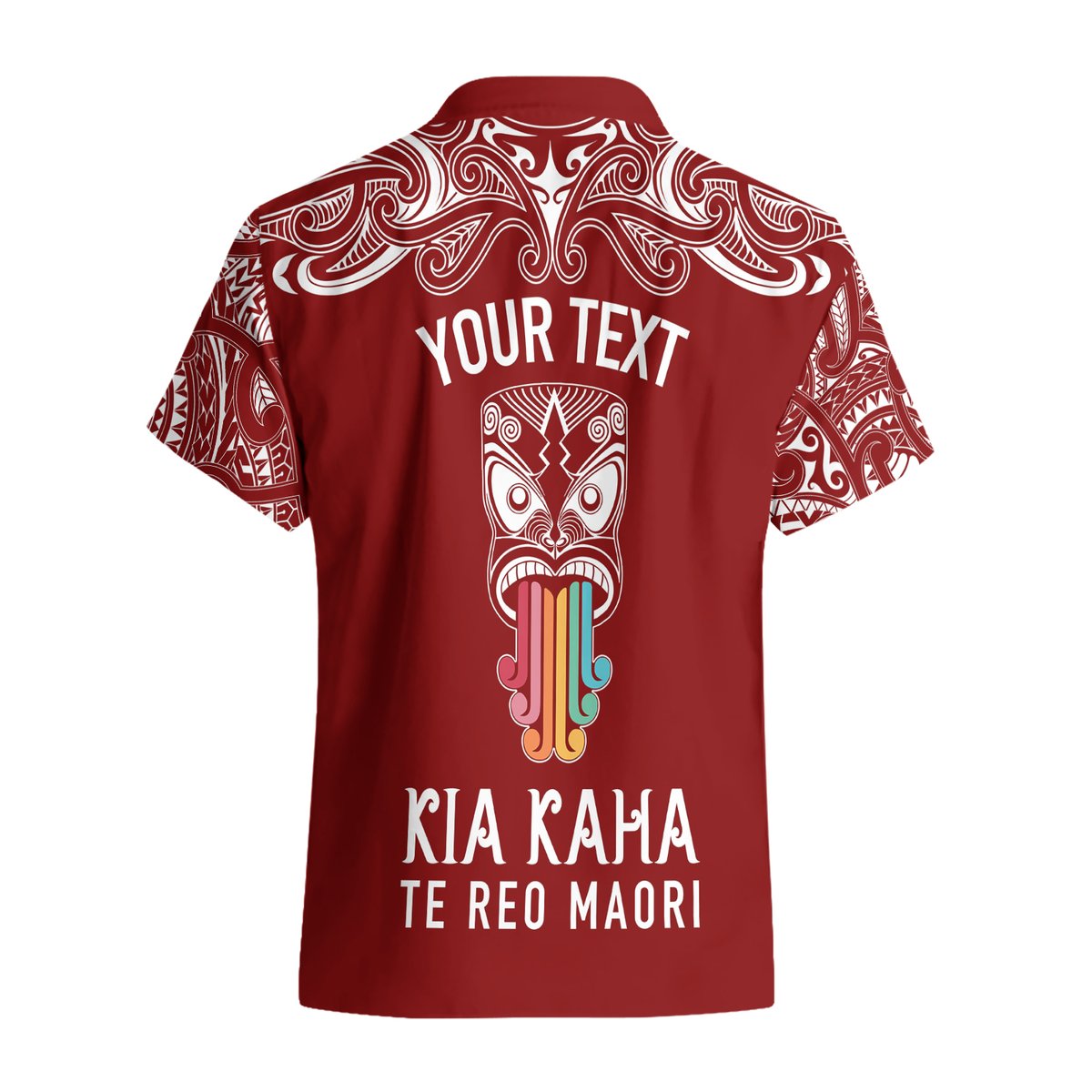 Personalised Kia Kaha Te Reo Maori Hawaiian Shirt Hei Tiki Mix Koru - Red LT7 - Polynesian Pride