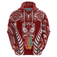 Personalised Kia Kaha Te Reo Maori Hoodie Hei Tiki Mix Koru - Red LT7 - Polynesian Pride