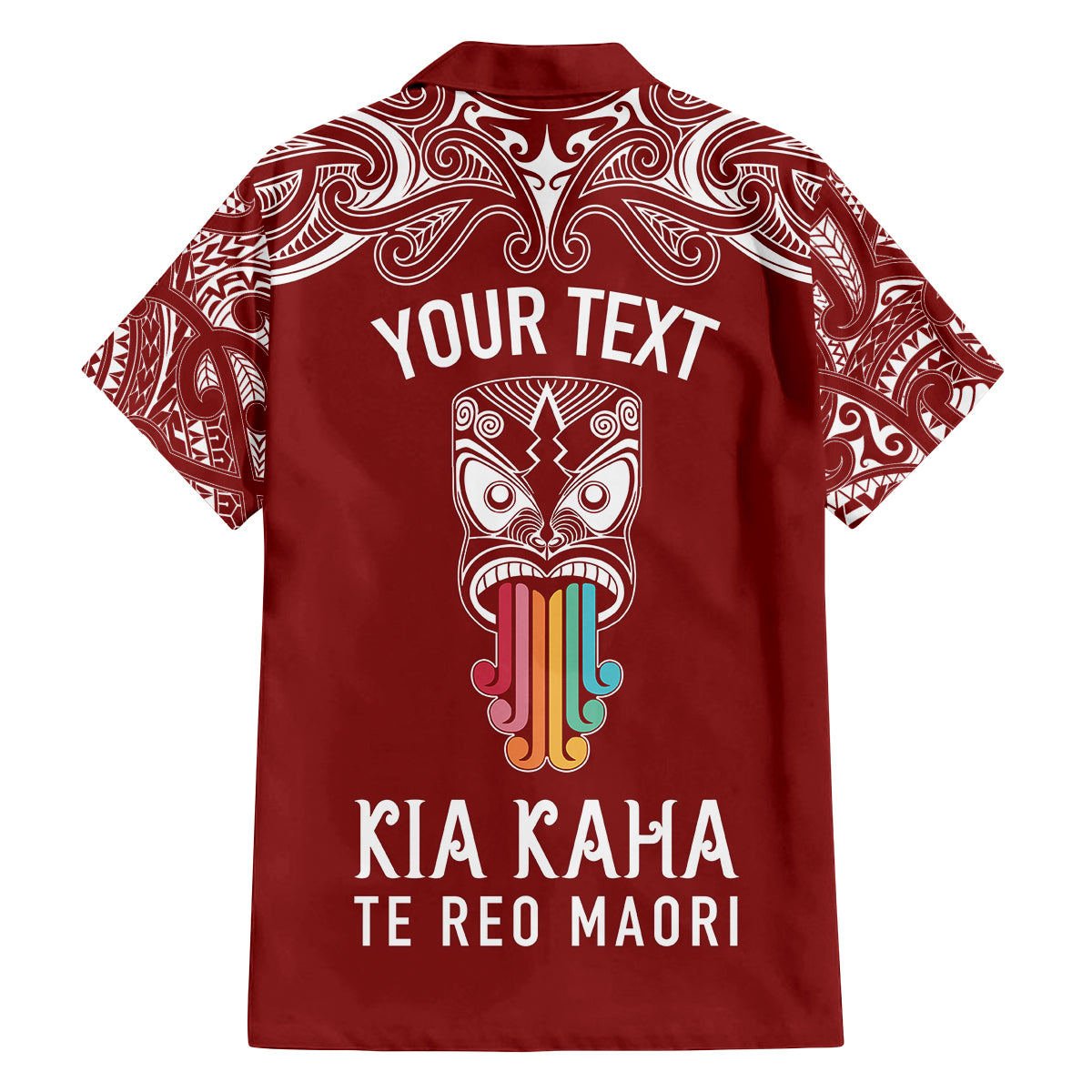 personalised-kia-kaha-te-reo-maori-kid-hawaiian-shirt-hei-tiki-mix-koru-red