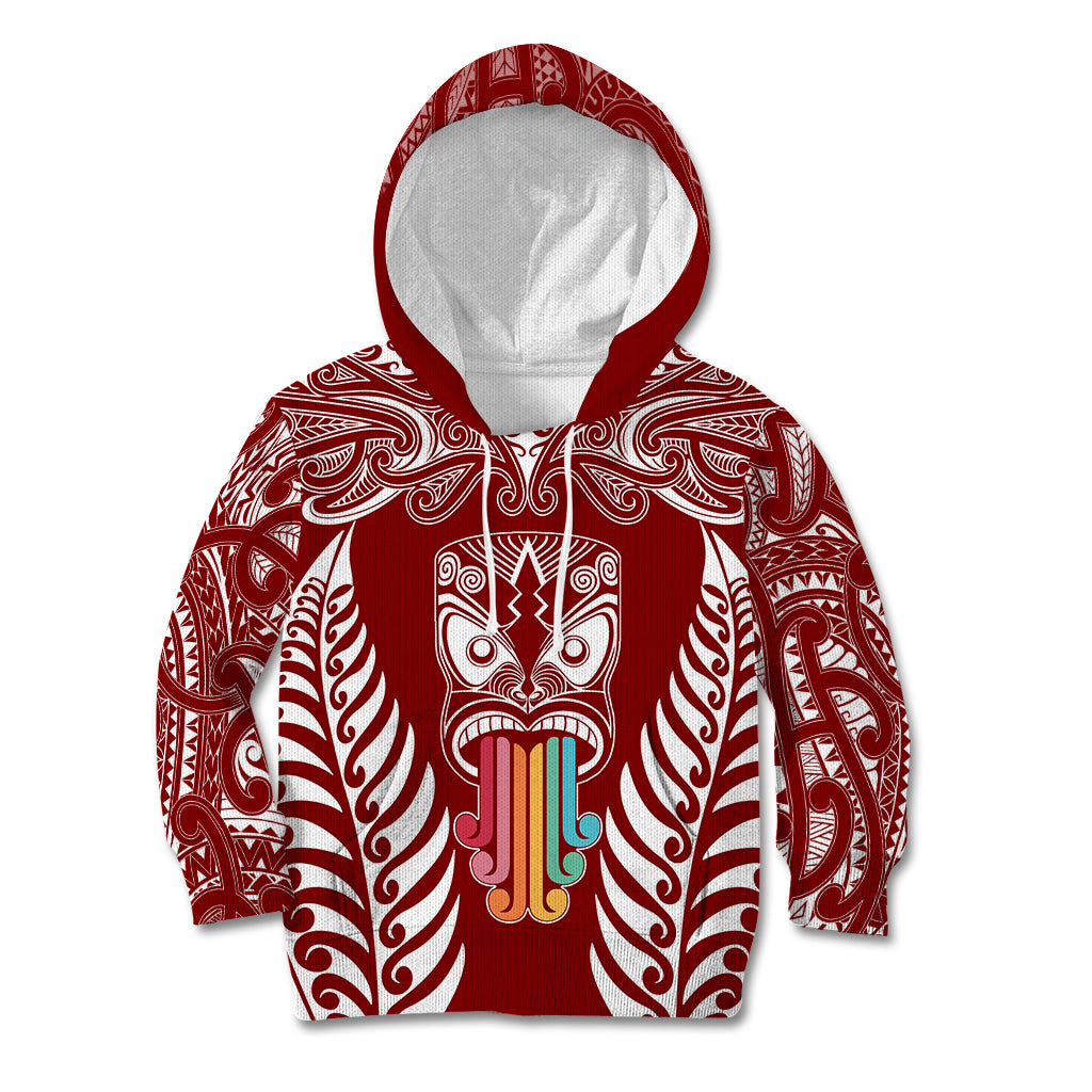 Personalised Kia Kaha Te Reo Maori Kid Hoodie Hei Tiki Mix Koru - Red LT7 Hoodie Red - Polynesian Pride