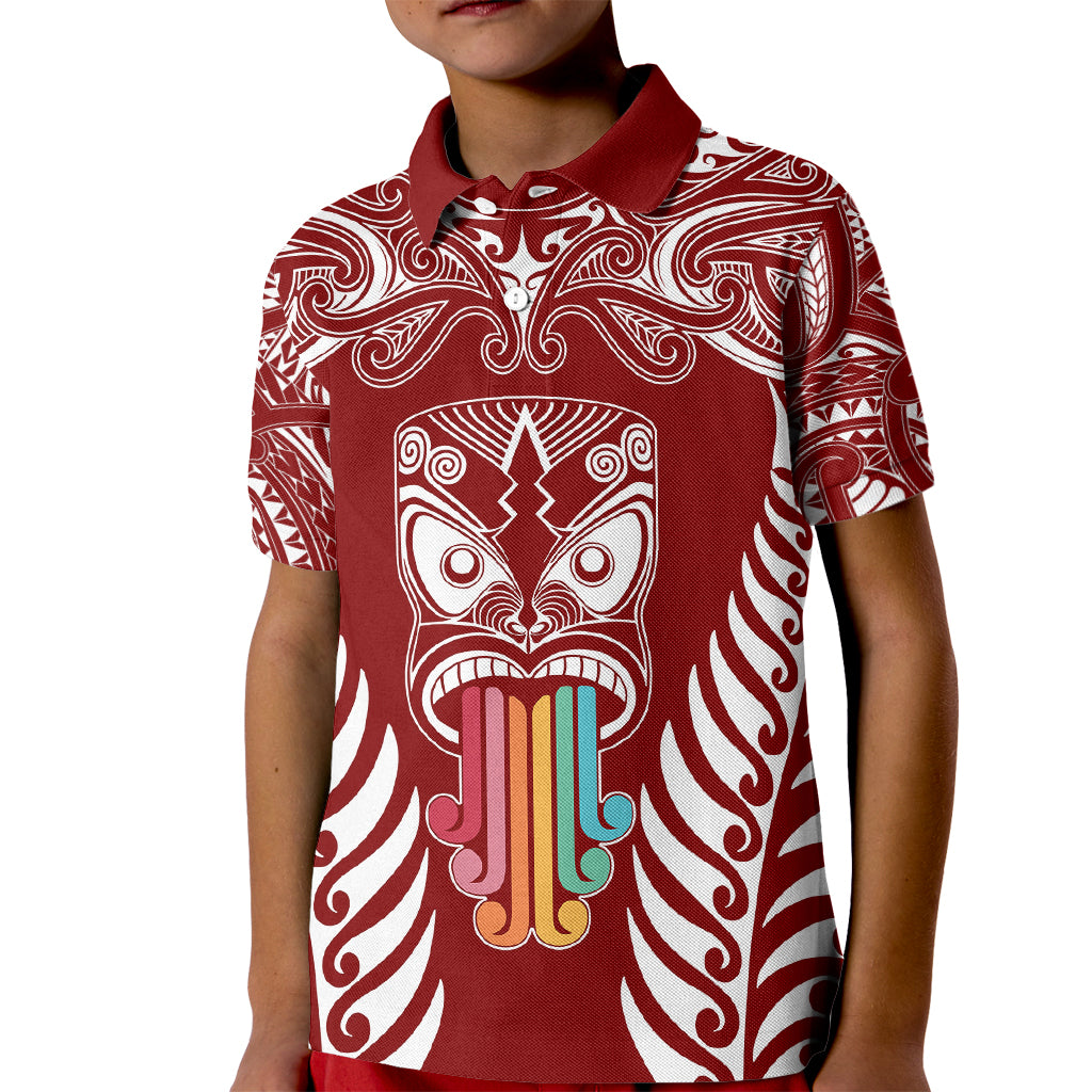 Personalised Kia Kaha Te Reo Maori Kid Polo Shirt Hei Tiki Mix Koru - Red LT7 Kid Red - Polynesian Pride