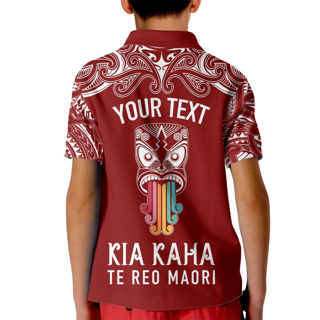 Personalised Kia Kaha Te Reo Maori Kid Polo Shirt Hei Tiki Mix Koru - Red LT7 - Polynesian Pride