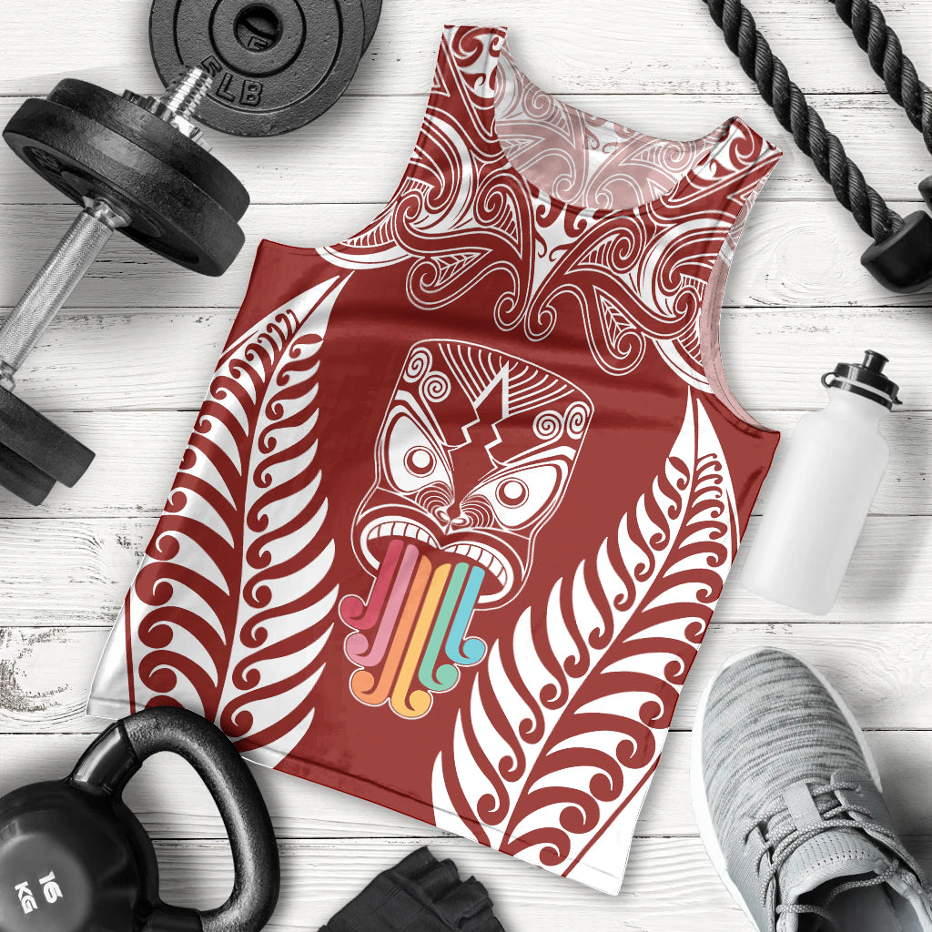 Personalised Kia Kaha Te Reo Maori Men Tank Top Hei Tiki Mix Koru - Red LT7 Red - Polynesian Pride