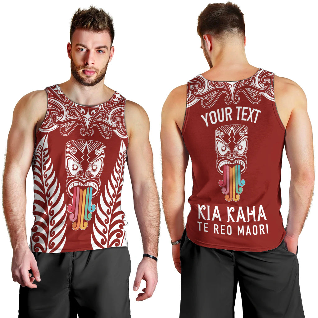 Personalised Kia Kaha Te Reo Maori Men Tank Top Hei Tiki Mix Koru - Red LT7 - Polynesian Pride