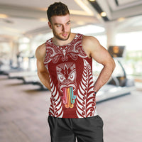 Personalised Kia Kaha Te Reo Maori Men Tank Top Hei Tiki Mix Koru - Red LT7 - Polynesian Pride