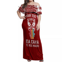 Personalised Kia Kaha Te Reo Maori Off Shoulder Maxi Dress Hei Tiki Mix Koru - Red LT7 Women Red - Polynesian Pride